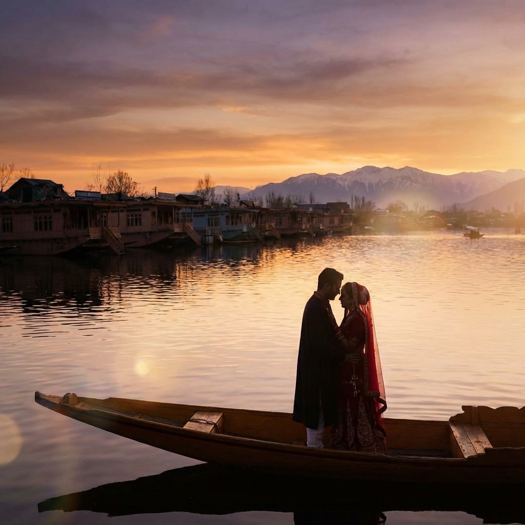 Romantic Kashmir Honeymoon - Couple on Dal Lake Shikara
